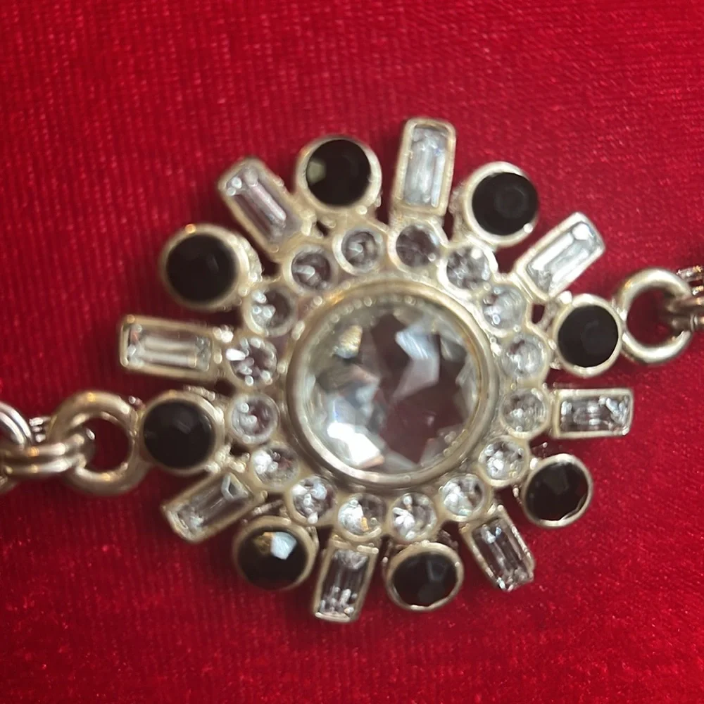 Stunning Silver Rhinestone Faux Onyx Chain Belt